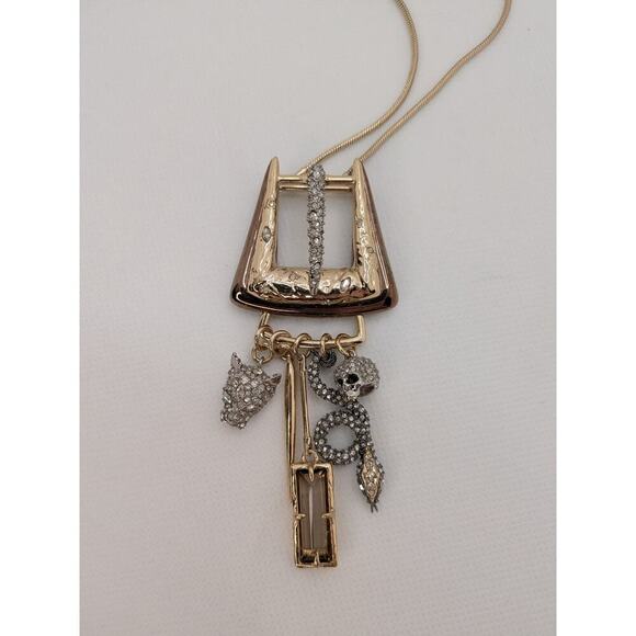 ALEXIS  BITTAR CONVERTIBLE  PIN TO NECKLACE BUCKLE WITH CHAIN Skull & Snake - Picture 5 of 8